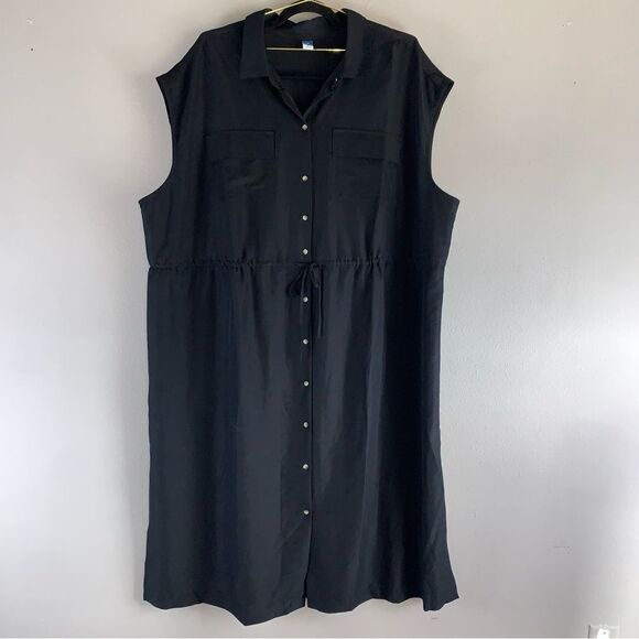 Old Navy NWOT Most Popular BLACK Waist-Defined Utility Midi Shirt Dress Size 3X - Picture 4 of 13